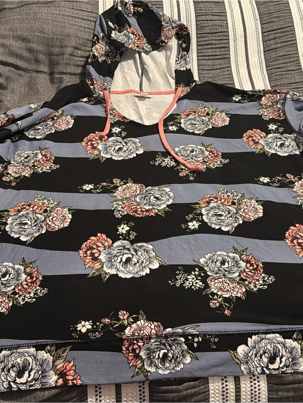 LuLaRoe Black, Lavender & Coral Floral Stripe Hoodie